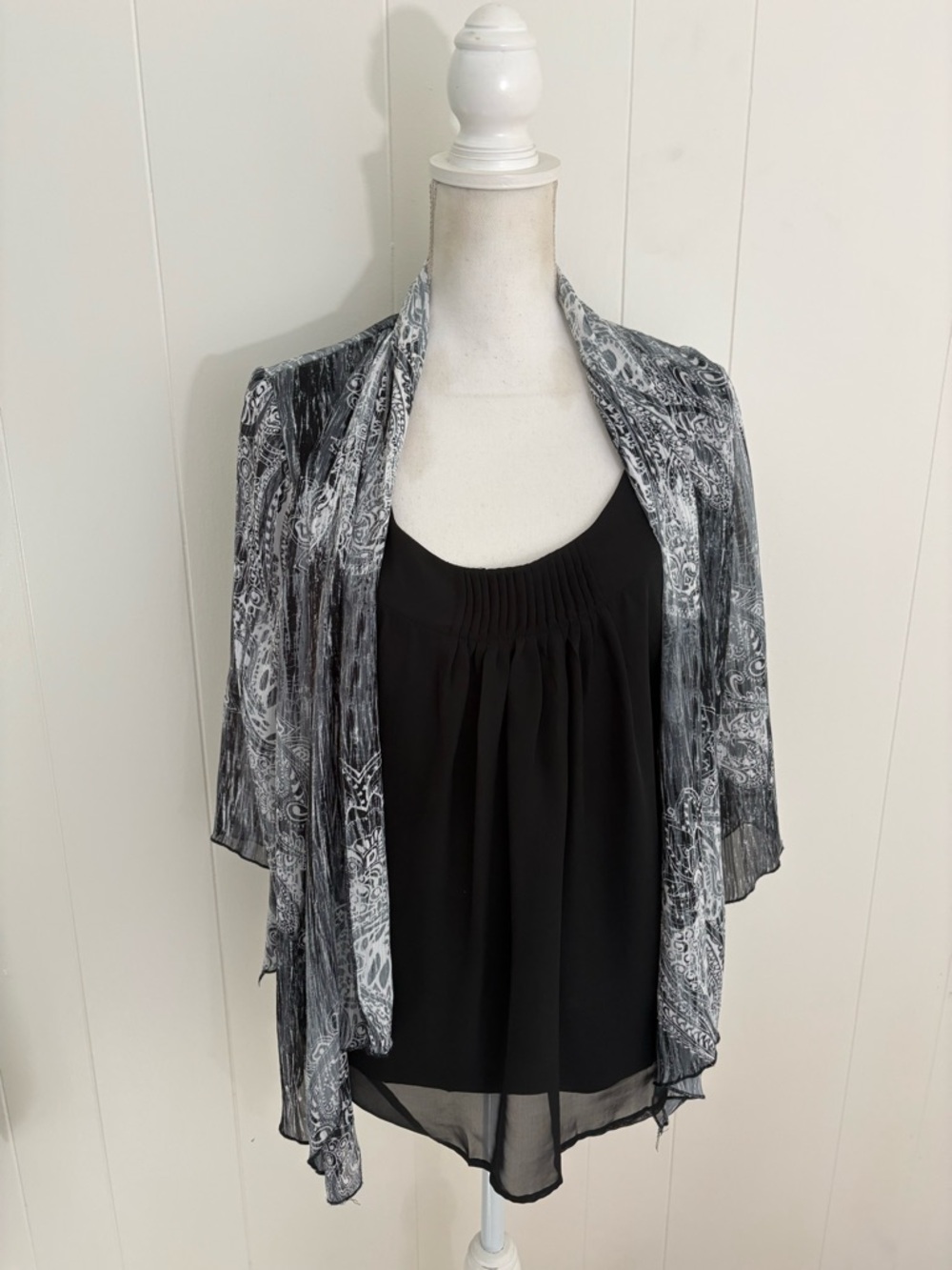 Sara Michelle Black Tank with Monochrome Patterned Overlay